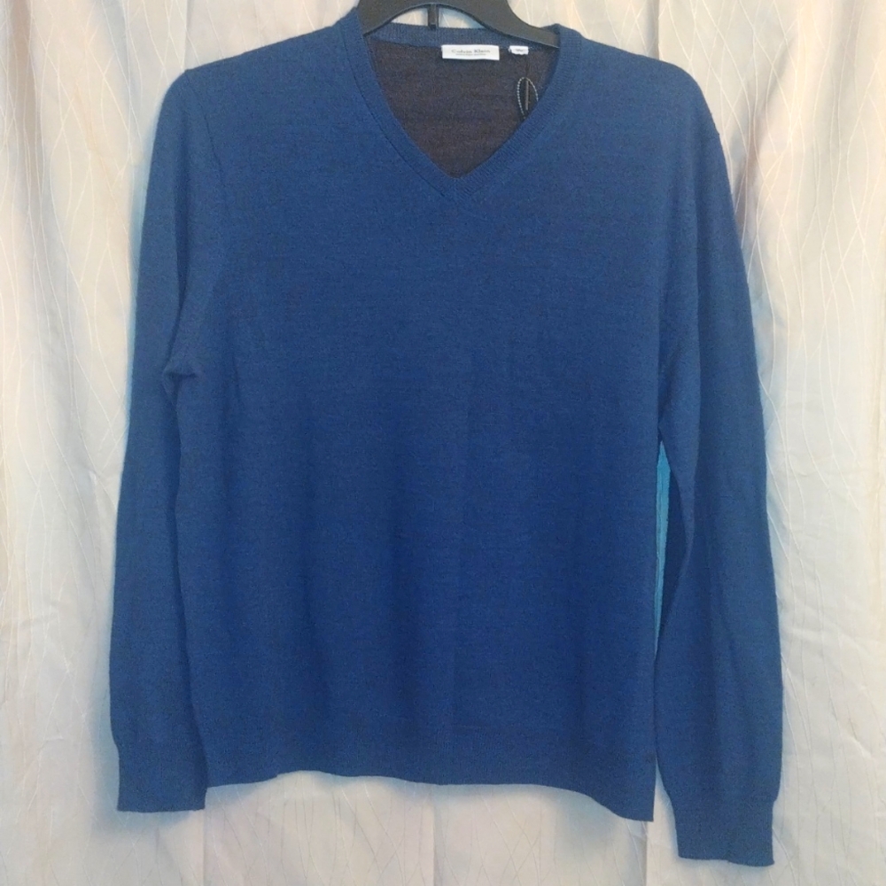 Calvin Klein Men's Extra Fine 100%Merino‎ Wool V-Neck Navy Sweater Size XXL NWOT